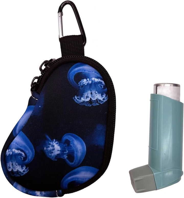 Asthma Inhaler Holder Neoprene Protective Portable Carrying Bag Travel Inhaler Mini Case Sleeve for L-Shaped Inhaler, Inhaler Not Included (Jellyfish)