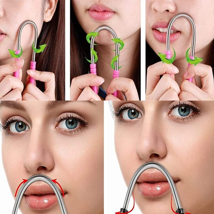 6Pcs Spring Facial Hair Removers Spring Eyebrow Face Epilators Eyebrow Threading Tools Threading Hair Removals for Women (Black and Pink)