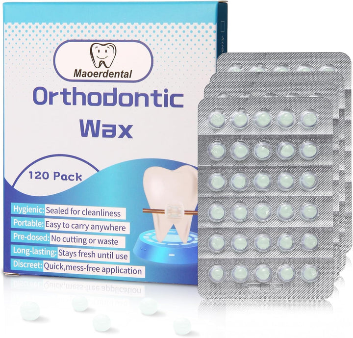 Orthodontic Wax 120 Pack, Easy to Mold Braces Wax, Dental Wax Long-Lasting Hold, Portable and Easy to Tear,Food Grade Relief Wax for Home Travel Office (Unscented)