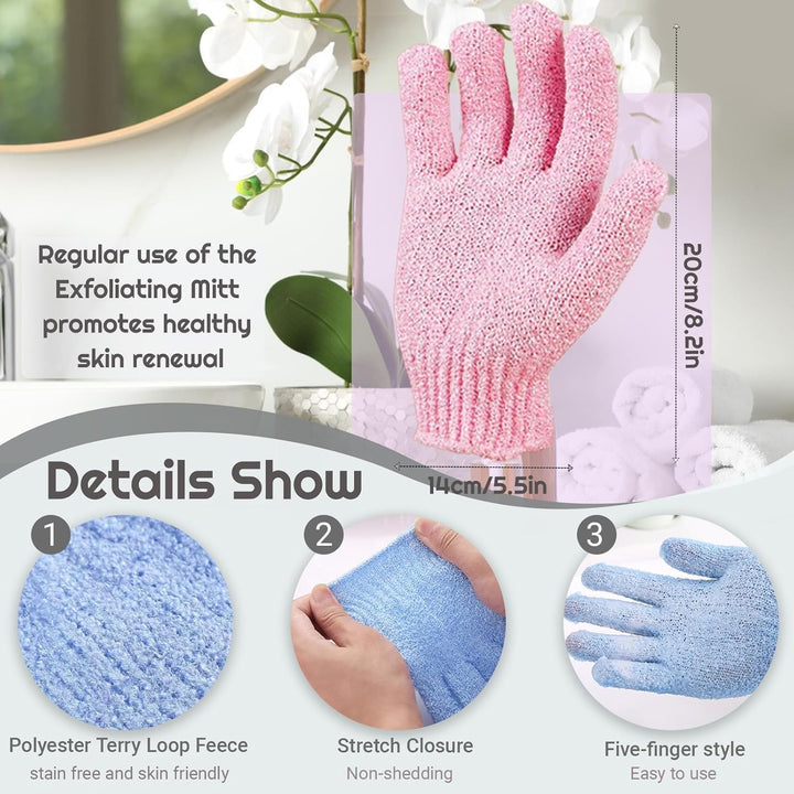 8 Pcs Shower Gloves Exfoliating, Double Sided Deep Clean Body Exfoliator Scrub for Women & Men (4 Pairs) Shower Gloves Bath Sponge Exfoliating Mitt for Shower, Spa, Massage, Dead Skin Cell Remover