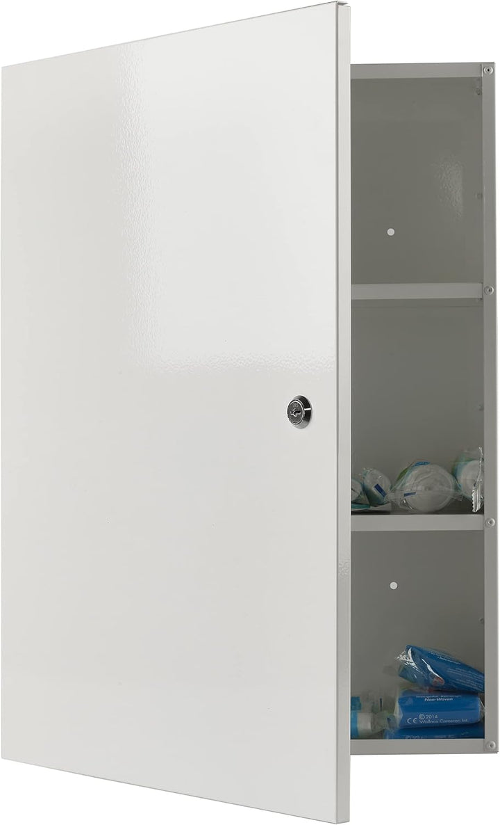 Medical 2 Medicine Storage Cabinet Shelves Wall Mounted Extra Large First Aid Lockable Metal Case for Bathroom Secure Box Locker with Child-Proof Lock Home or Office White