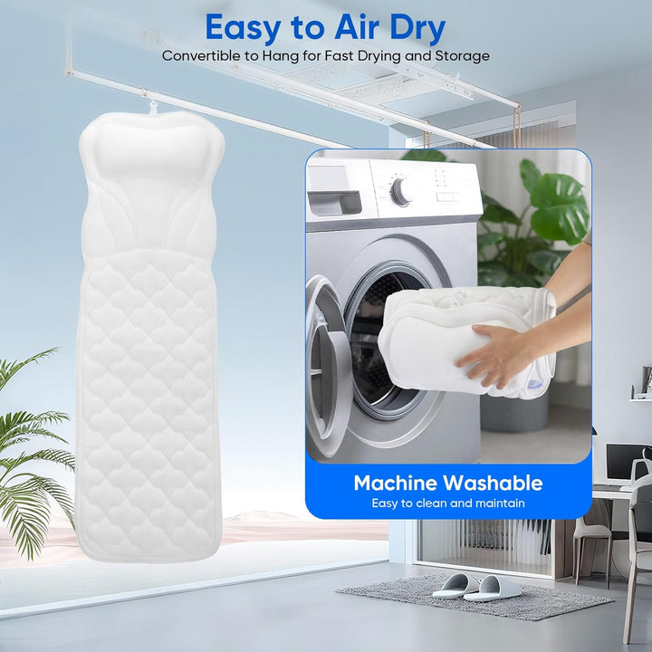 Full Body Bath Pillow Mat & Cushion, Bathtub Pillow Headrest with Comfort Soft 5D Air Mesh and 16 Powerful Suction Cups for Women Spa Relaxing Fits All Bathtub