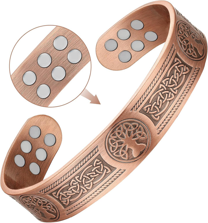 Copper Magnetic Bracelets for Men Women,100% Solid Copper Magnetic Cuff Bangle with Powerful Magnets(Each 3500 Gauss), Brazaletes with Jewelry Gift Box