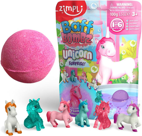 ZIMPLI - Large Unicorn Surprise Bath Bomb, 1 of 6 Surprise Unicorn Toys to Collect, One per Baff Bomb, Children'S Collectable Bath Toy