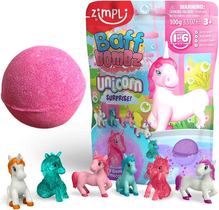ZIMPLI - Large Unicorn Surprise Bath Bomb, 1 of 6 Surprise Unicorn Toys to Collect, One per Baff Bomb, Children'S Collectable Bath Toy