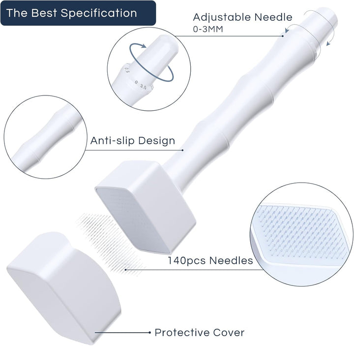 Adjustable Derma Stamp, 0-3Mm 140 Titanium Pins Professional Microneedle Dermastamp for Hair Beard Growth Face Body, Derma Roller Microneedling Pen Alternative