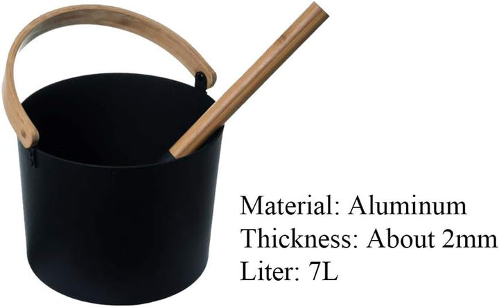Aluminum Sauna Bucket and Ladle Set Portable,Sauna Bucket and Long Handle Ladle Cedar,Sauna Steam Water Accessories,Bath Accessories Supplies,Accessories for Sauna Steam Room(Black)