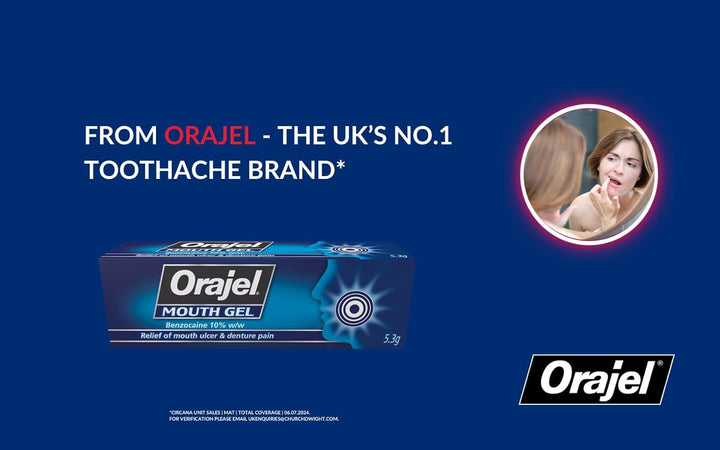Mouth Gel, Denture and Ulcer Relief, Fast Acting Oral Care Treatment, Benzocaine 10%, 5.3G