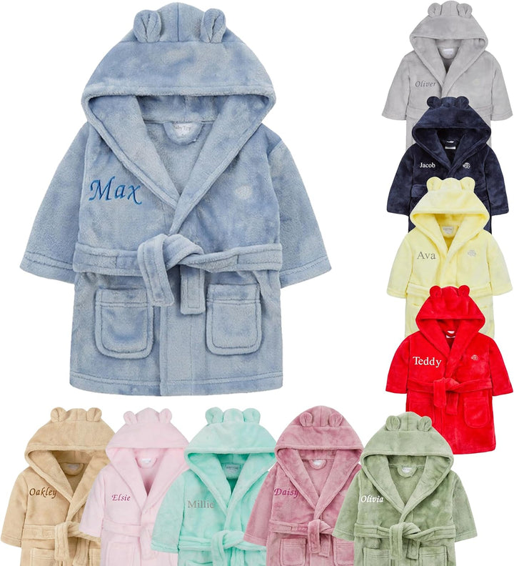 Baby Girl Boy Personalised Dressing Gown Robe Bathrobe Hooded Bear Ear