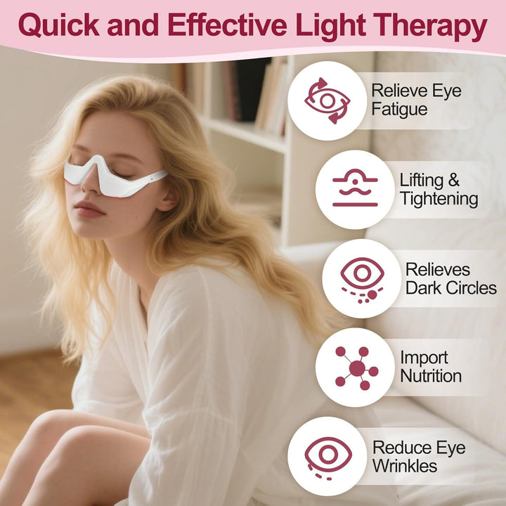 Under Eye Red Light Therapy Device, Red Light Therapy Glasses, 4 Modes Microcurrent Eye Massager for Relieve Eye Bags, Reduce Dark Circles and Puffiness