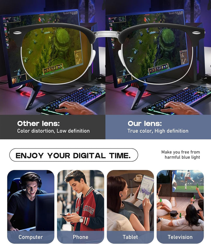 2 Pack Blue Light Blocking Glasses, anti Blue Light Gaming Glasses, Retro Fashion Frame Non-Prescription Lens, anti Fatigue Headache Computer Screen Glasses for Women and Men,Unisex round Glasses