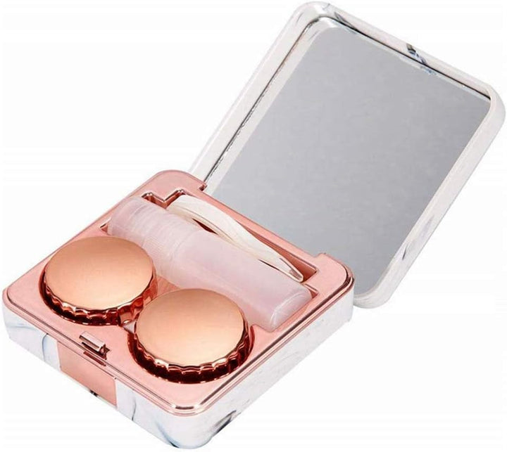 Marble Contact Lens Case - Travel Mini Companion Box with Portable Invisible Mirror (Marble Series Rose Gold)