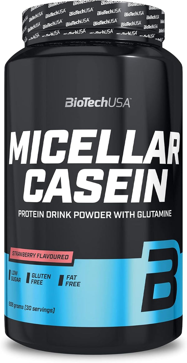 Micellar Casein Protein Powder | Extended Absorbtion Time | Gluten-Free, and Fat-Free | Added L-Glutamine, 908 G, Strawberry Casein protein, Slow-digesting protein, Protein supplement, Protein powder, Muscle recovery protein, Fitness protein, High protein