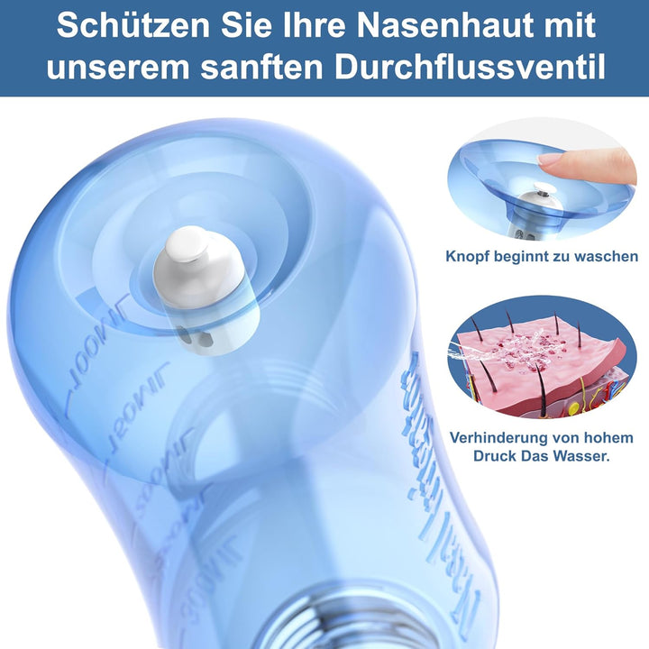 Neti Pot Sinus Rinse Bottle Nose Wash Cleaner Pressure Rinse Nasal Irrigation for Adult & Kid BPA Free 300 ML with Nasal Wash Salt Packets and Sticker Thermometer(Cyan Blue)
