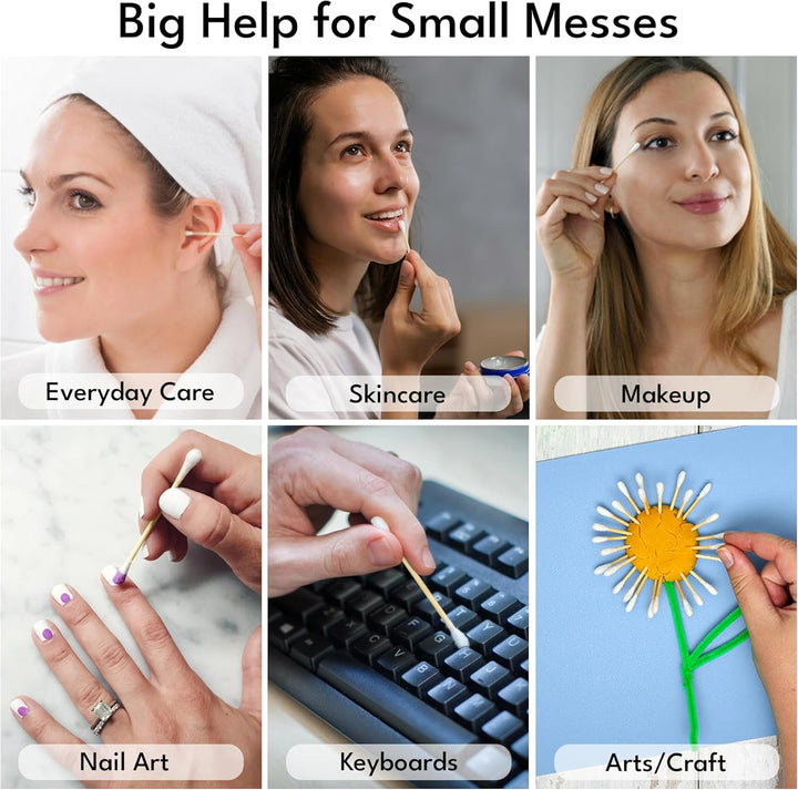 Bamboo Cotton Buds - 500 Eco Friendly Bamboo Earbuds Cotton Swabs - Plastic Free Baby Cotton Buds Biodegradable - Ear Buds for Makeup, Crafts, Cleaning, & Baby Hygiene, White