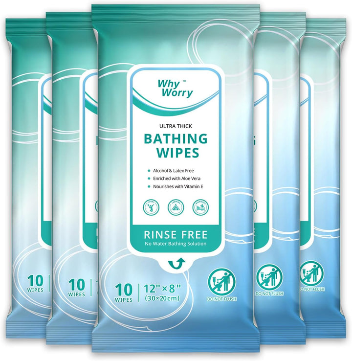 Ultra Thick Body Wipes for Adults No Shower, Shower Wipes with Aloe for Women, Men & Elderly, Extra Large Bed Bath Cloths for Cleansing, Camping, Gym & Travel, Fresh Scent, 20X30 Cm, 50 Count