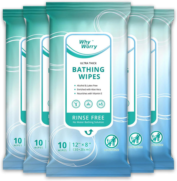 Ultra Thick Body Wipes for Adults No Shower, Shower Wipes with Aloe for Women, Men & Elderly, Extra Large Bed Bath Cloths for Cleansing, Camping, Gym & Travel, Fresh Scent, 20X30 Cm, 50 Count