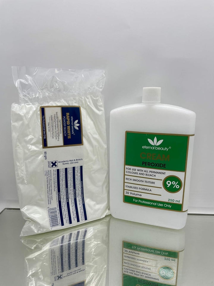Hair Bleach Kit – White Bleach Powder 80G + Cream Peroxide 9% 30 Volume 250Ml – Professional Hair Lightening, Highlighting & Hair Coloring Kit for Salon & Home Use by ETERNAL BEAUTY