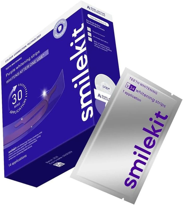 ® V34 Instant Teeth Whitening Strips | Teeth Whitening Kit | Teeth Strip | Teeth Whiteners | Powder Alternative | UK Supplier | Pack of 28 Strips, 14 Treatments