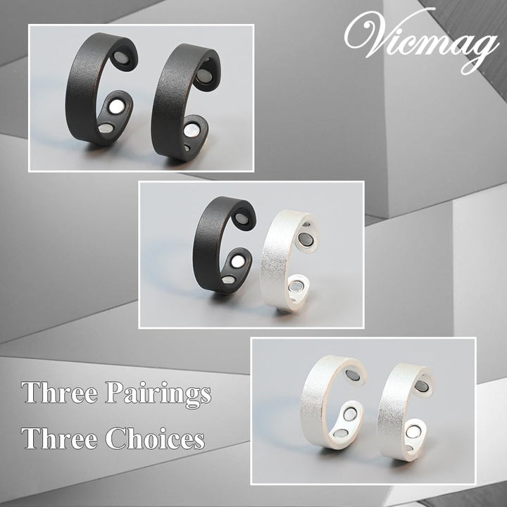 2PCS Copper Magnetic Rings for Women & Men with Strong Ultra Strength Magnets 99.99% Solid Pure Copper Adjustable with Gift Box