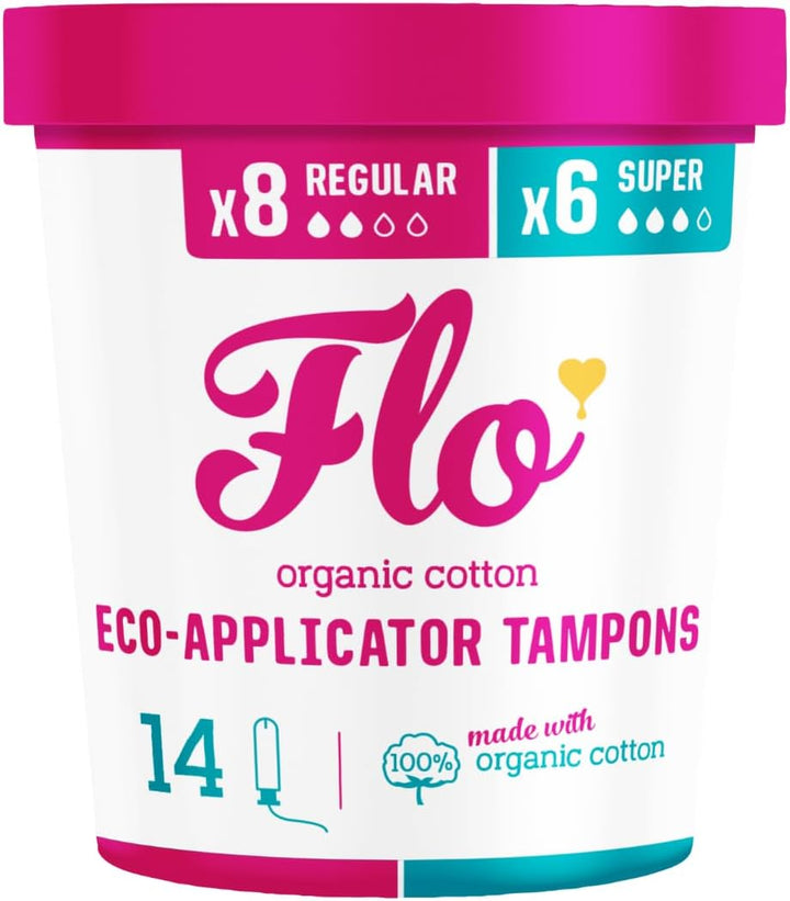 Applicator Tampons, Made from Organic Cotton, Biodegradable, Regular and Super Combo Pack, 14 Count