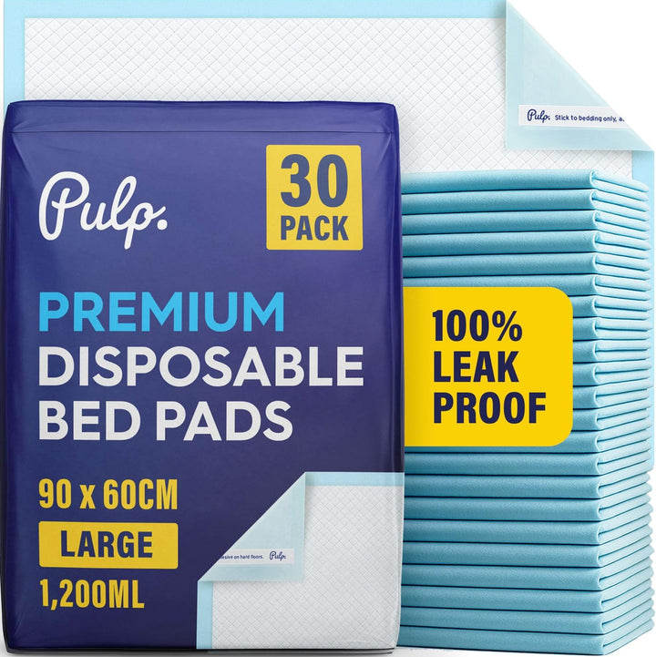 30 X  Incontinence Bed Pads 90 X 60Cm | Adhesive Strips | Large Disposable Incontinence Pads | Super Absorbency Incontinence Bed Sheets for Adults, Children & Babies | 1,200ML Capacity