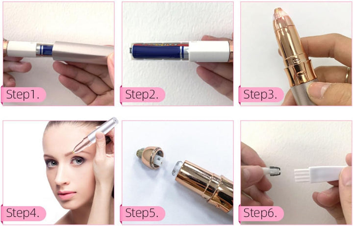 Electric Eyebrow Trimmer, Rechargeable Stainless Steel Automatic Eyebrow Groomer for Women Lady Girl (Gold)