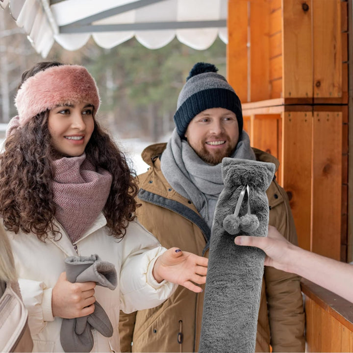 Hot Water Bottle  Extra Long Lilac Hot Water Bottle with Super Soft Fleece Cosy Cover Large Hand Feet Warmer, Neck and Shoulder Pain Relief