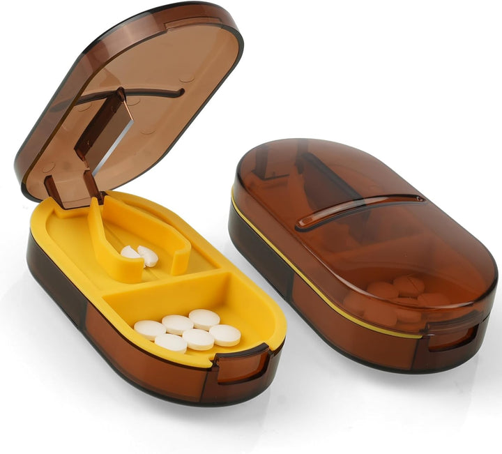 Small Pill Tablet Cutter, Portable Pill Splitter for Small and Large Pills Cut in Half Quarter, Cutting & Storage 2 in 1 Tablet Pill Dispenser per Elderly, Child, Dog, Cat, Pet, Travel (B)