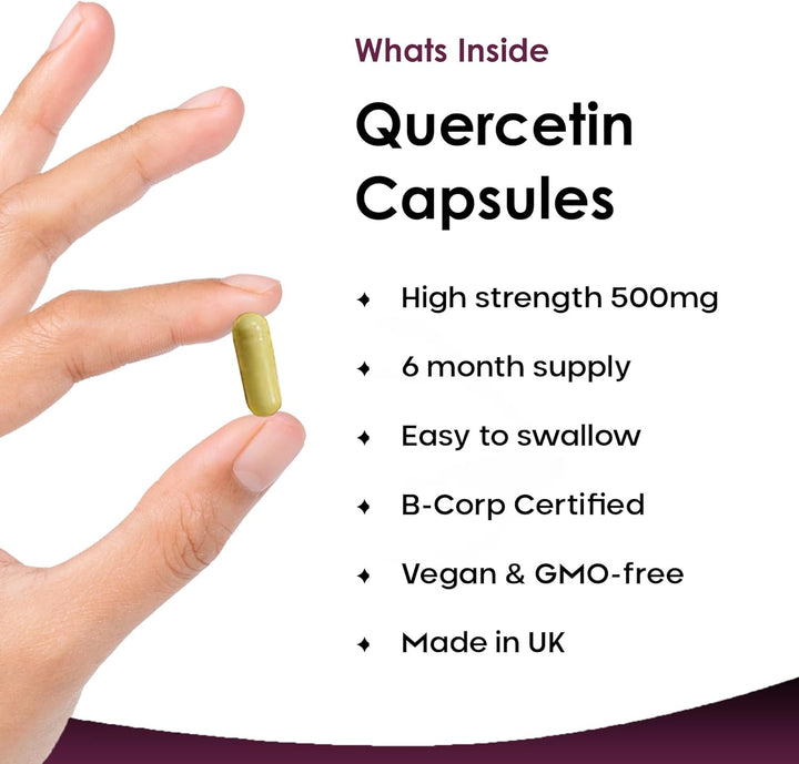 Quercetin 500Mg High Strength Antioxidant Supplements (6 Months Supply) 180 Vegan Pure Quercetin Capsules Easy to Swallow - One a Day - Gluten Free & Non-Gmo, Made in UK by New Leaf