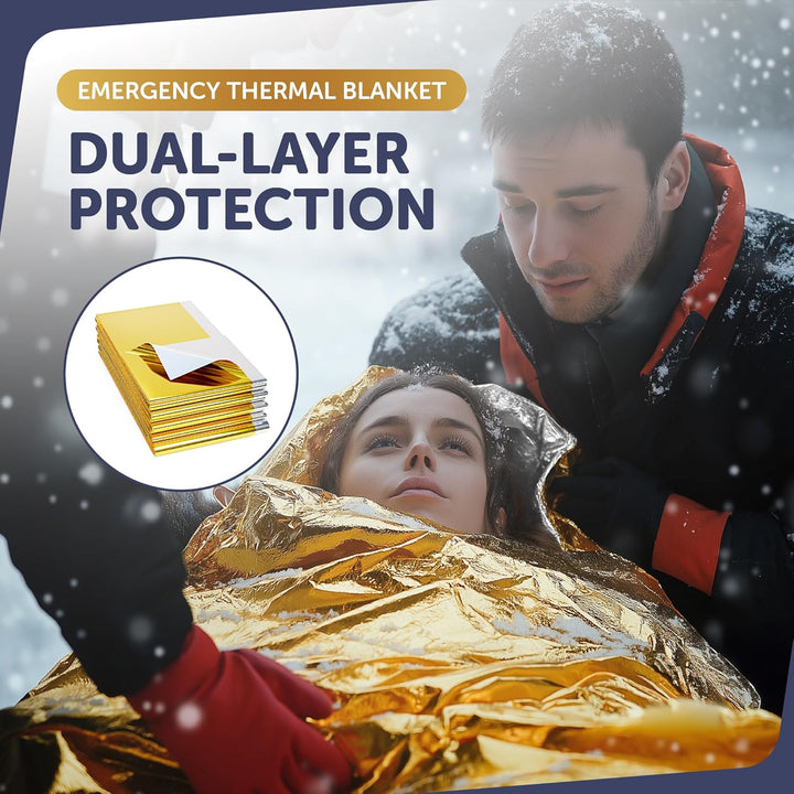 5 X Individually Packaged Gold Colour Medical First Aid Foil Survival Blankets for Personal Use - Reflective to Maintain Body Heat
