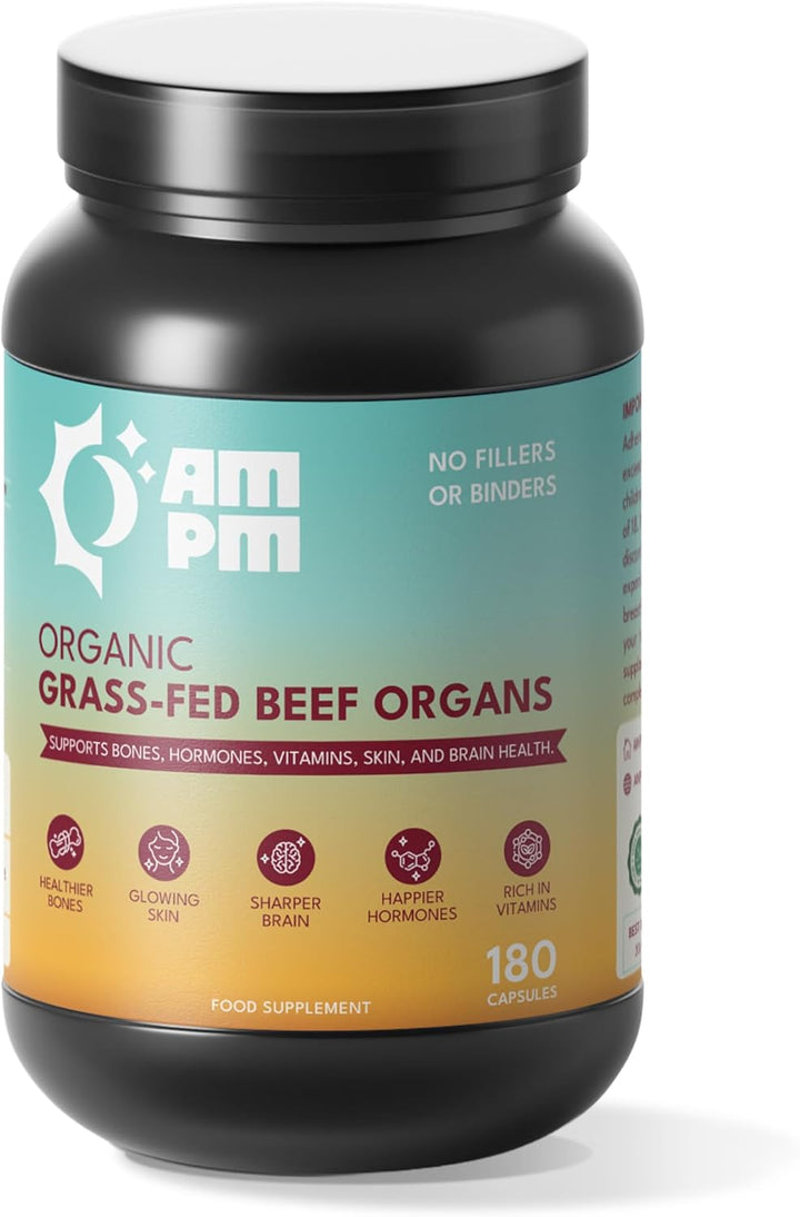 Organic Grass-Fed Beef Organs Proprietary Blend of Liver, Heart, Kidney, Pancreas, Spleen, Freeze-Dried Beef 180 Capsules, No Fillers or Binders