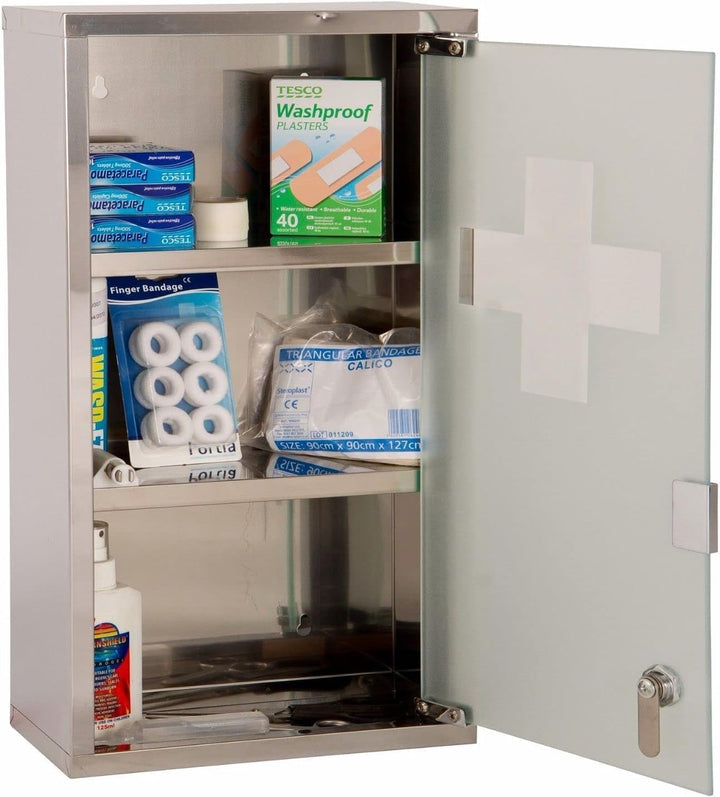 3 Shelf Medicine Cabinet Large 50 X 30 X 12Cm– Stainless Steel, Wall Mounted, Lockable Medicine Cabinet, First Aid Secure Storage for Home, Office, School, Hospitals & Lab