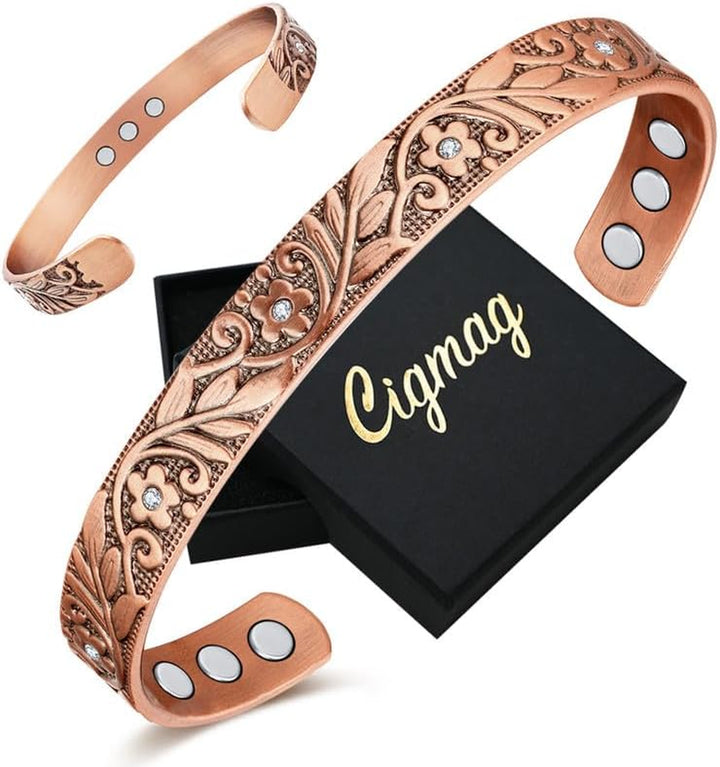 Lymphatic Drainage Copper Bracelet for Women Ultra Strength Magnet Solid Pure Copper Magnetic Bracelet Adjustable Cuff Bangle with Present Box (Tricolour Pattern)