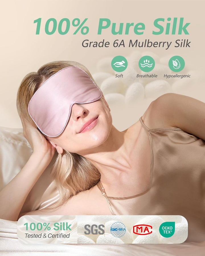 Sleep Mask, 2 Pack 100% Real Natural Pure Silk Eye Masks with Adjustable Strap for Sleeping, Mulberry Silk Eye Sleep Shade Cover, Block Light Reduces Puffy Eyes Traveling Gifts
