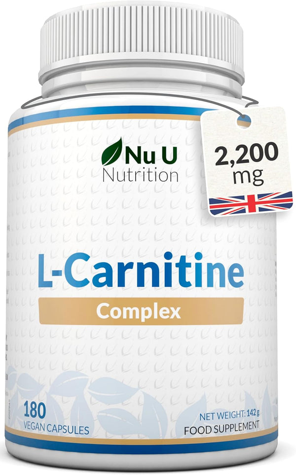 L-Carnitine Tartrate Complex 2200Mg - 180 Vegan Capsules - with Chromium, Riboflavin, Biotin, Vitamin D, B3 & B6 - High Strength L Carnitine Supplement - Made in the UK -