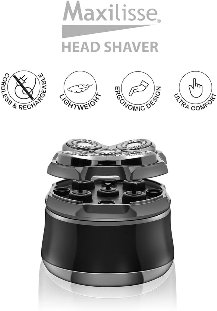 Maxilisse Head Shaver for Men - Professional Electric Shaver with 5 Floating Heads, Cordless, Rechargeable & Lightweight Design with Ergonomic Comfort Grip for Ultra-Close Smooth Head Shaving