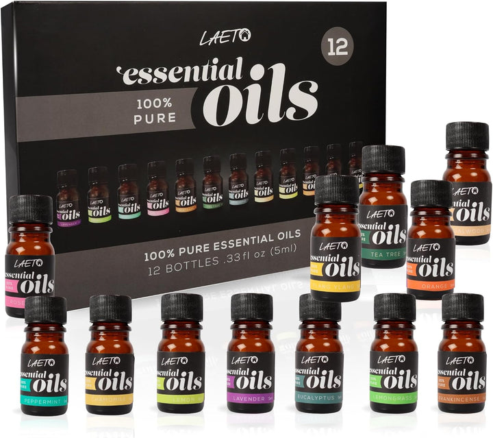 Essential Oils Set 12 X 5Ml | 100% Pure Essential Oils for Diffusers, Burners & Humidifiers | Aromatherapy Oil Gift Collection with Lavender, Peppermint, Lemon, Orange & More