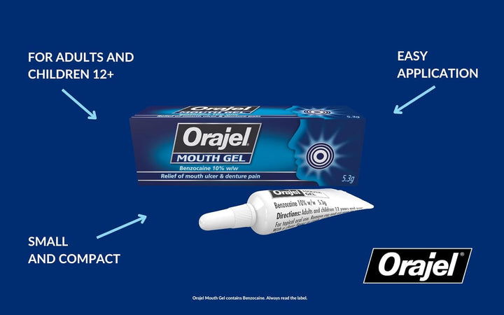 Mouth Gel, Denture and Ulcer Relief, Fast Acting Oral Care Treatment, Benzocaine 10%, 5.3G
