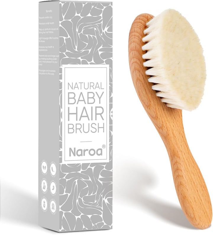 ® Natural Baby Hair Brush Soft | Safe Wooden Handle & Smooth Goat Bristles for Newborns Toddlers | Maintain Scalp Health, Prevent Cradle Cap | Girl Boy Gift Registry