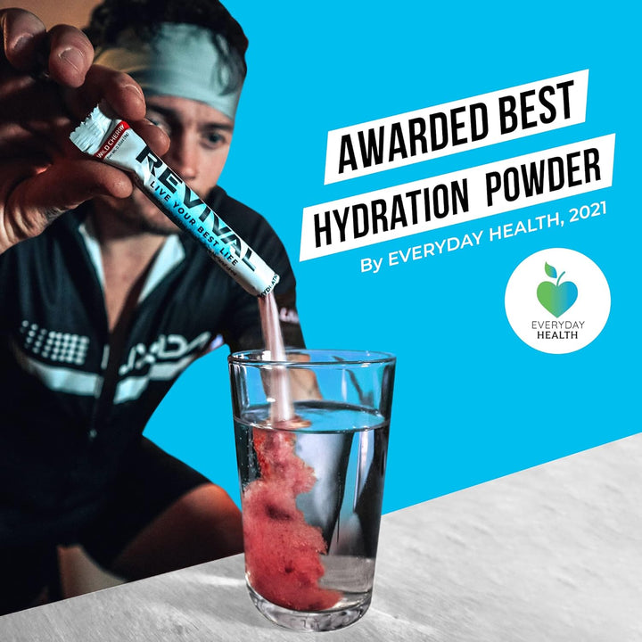 Revival Rapid Rehydration Electrolytes Powder - High Strength Vitamin C, B1, B3, B5, B12 Supplement Sachet Drink, Effervescent Electrolyte Hydration Tablets - 12 Pack Assorted Flavours