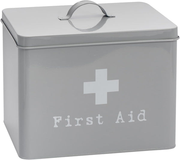 Vintage Metal First Aid Box - 29Cm - Grey - Medical Storage Tin with Airtight Lid, Handle & 2-Tier Removable Organiser Tray - Steel Medicine Storage Plasters, Pills & Essentials