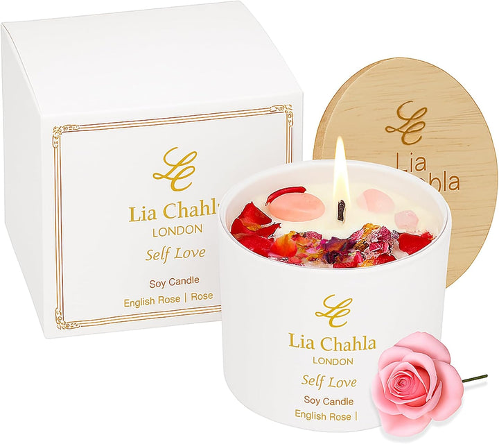 Lavender Soy Candle Gifts for Women | Infused with Amethyst Crystals and Florals | Aromatherapy Spiritual Healing & Anxiety Relief, Christmas Gifts (Lavender/Amethyst, 10 OZ)