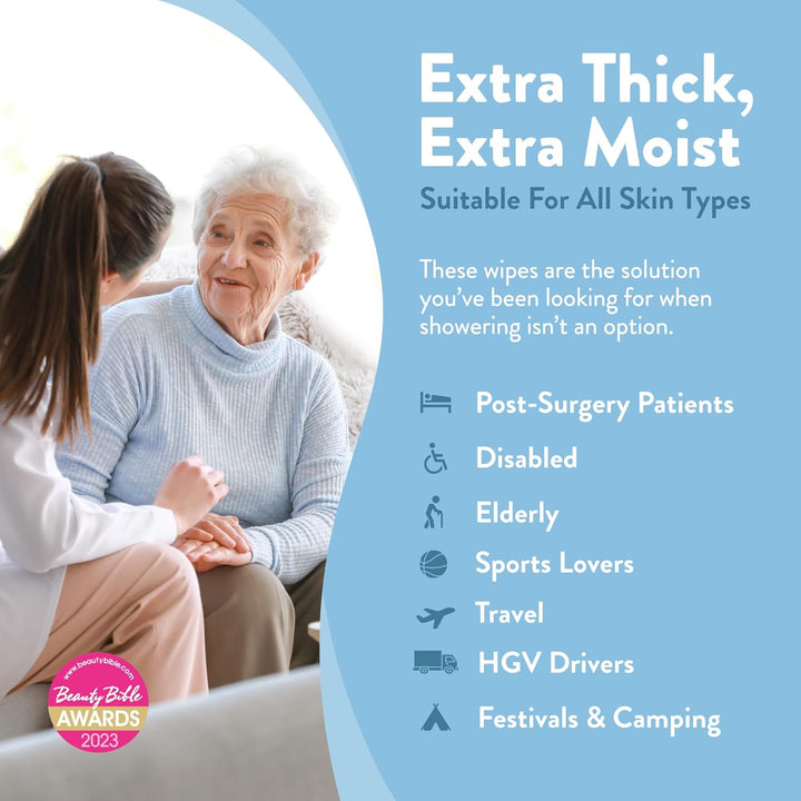 Antibacterial Body Wet Wipes for Adults 1 Pack (12 Wipes) - Coconut Scent - Extra Large Biodegradable - Dermatologically Tested & Suitable for the Elderly or Disabled - Great for Camping