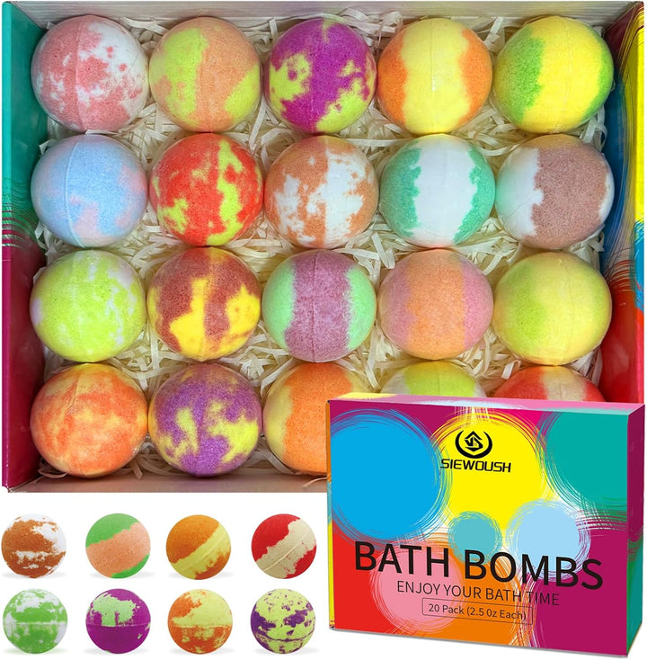 Bath Bombs Gift Set for Kids - 20Pcs Bubble Bathbombs with Natural and Organic Ingredients for Women, Home Spa Fizzes Bath Balls to Moisturize Skin for Christmas for Lover, Girls and Boys
