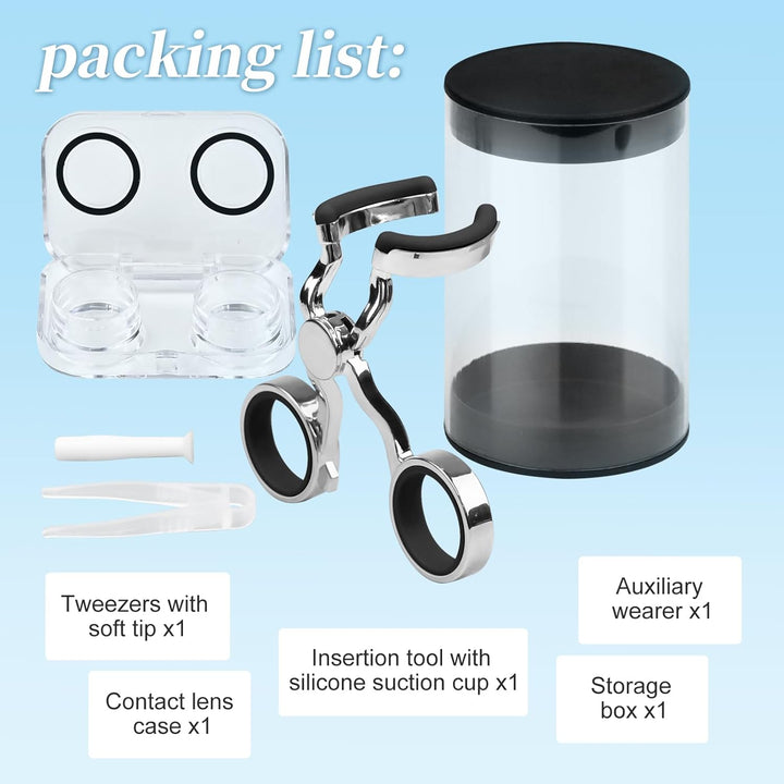 3 Packs Contact Lens Applicator - Contact Lens Remover Tools Easy to Use -Tweezers & Suction Stick Handler with Storage Case, Black