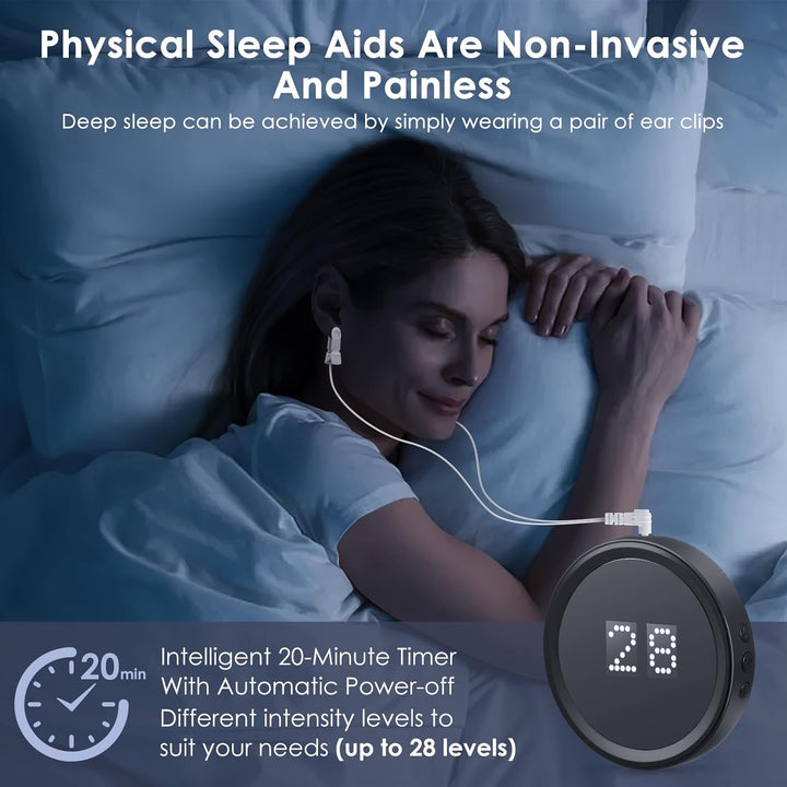 Vagus Nerve Stimulation Device with Ear Clips,Sleep Aids Witn 20Min Timer Function for Adults,Calm Carry Device for Insomnia Sleep with 3 Modes & 28-Level Adjustment