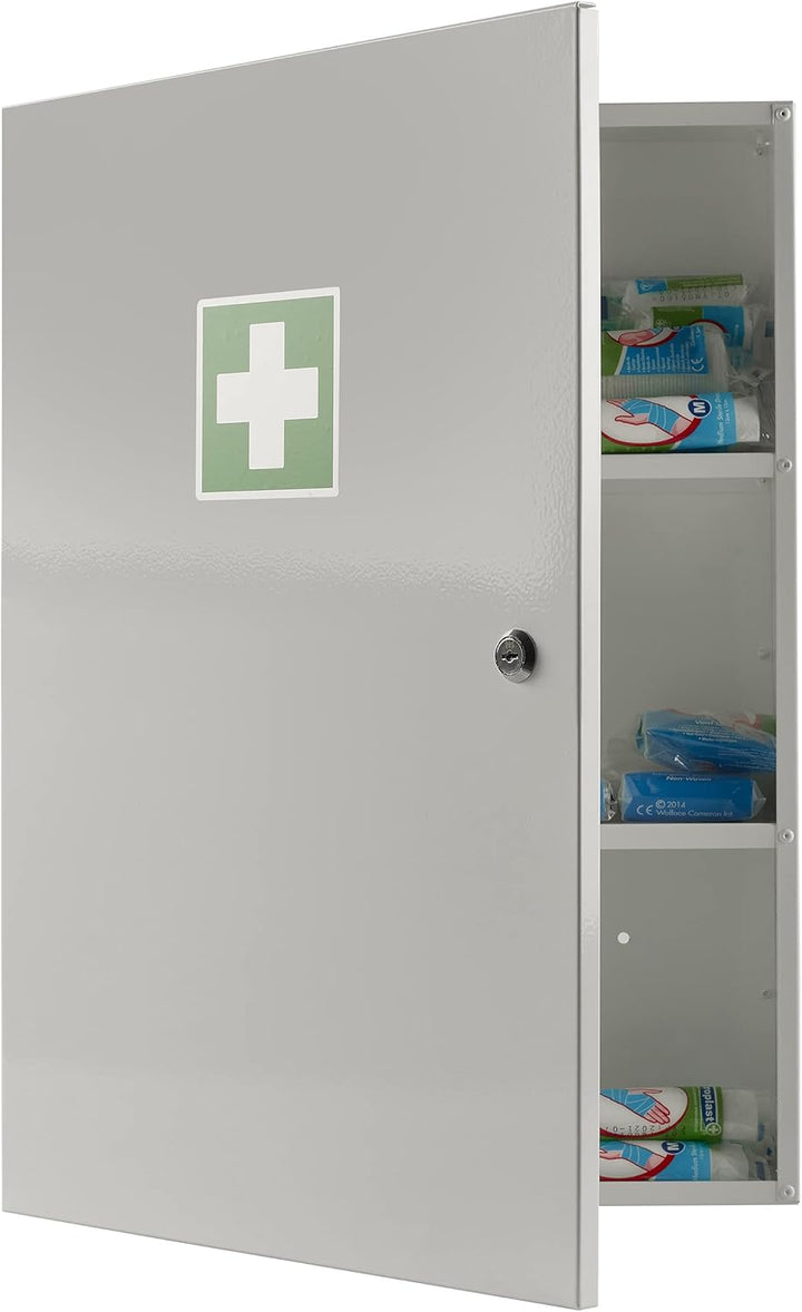 Medical 2 Medicine Storage Cabinet Shelves Wall Mounted Extra Large First Aid Lockable Metal Case for Bathroom Secure Box Locker with Child-Proof Lock Home or Office White