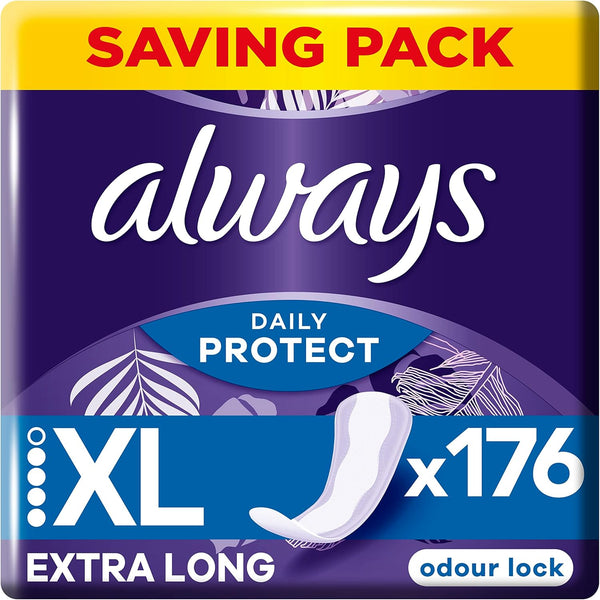 Dailies Extra Protect Panty Liners Long plus X44, Breathable, Flexible and Comfortable with Absorbent Core 4X44 Ct