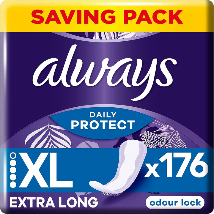 Dailies Extra Protect Panty Liners Long plus X44, Breathable, Flexible and Comfortable with Absorbent Core 4X44 Ct